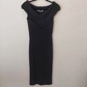 MICHAEL KORS BLACK OFF THE SHOULDER RIBBED BODY CON CLASSY WOMENS DRESS XS